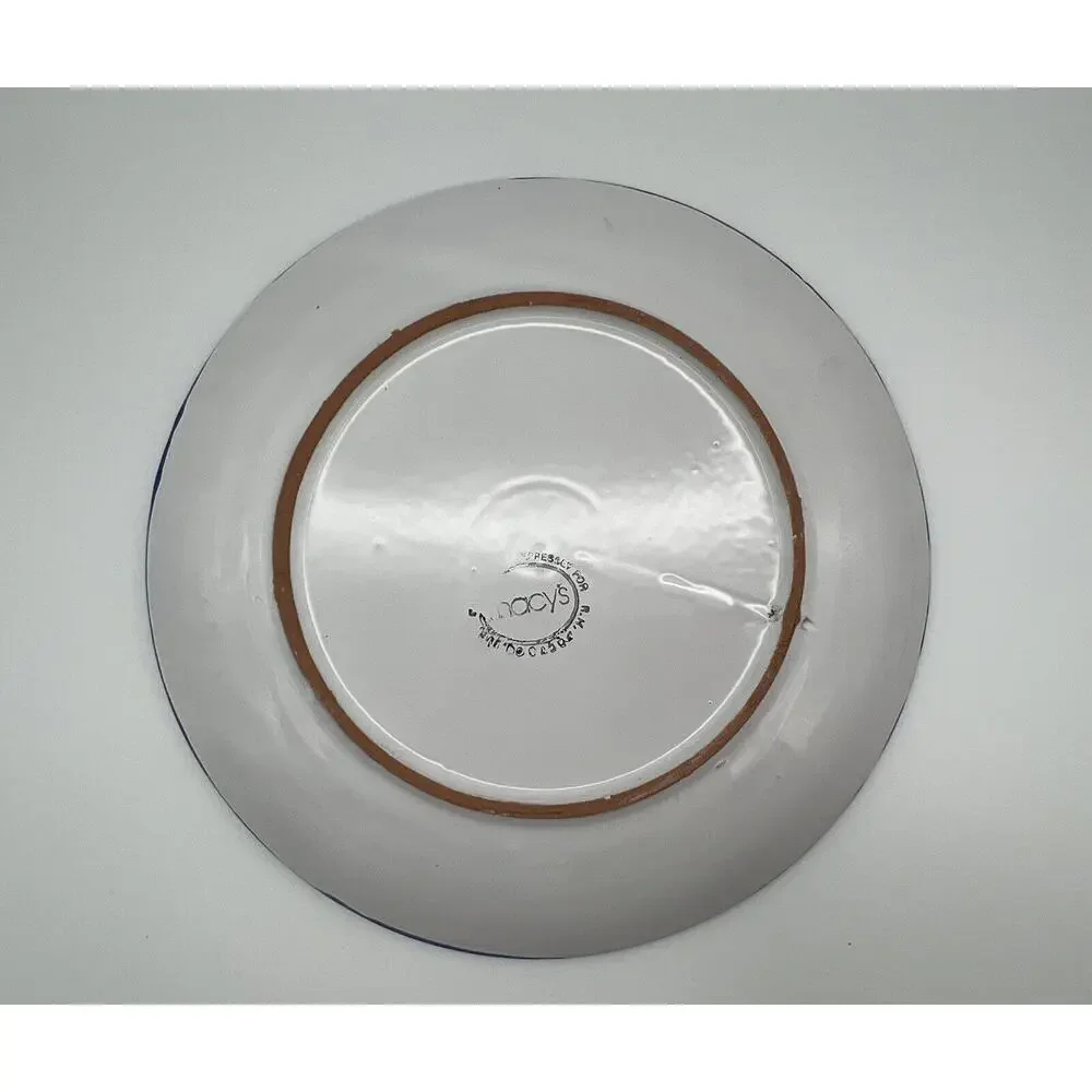 Hand Painted Blue Floral 10” Plate Made in Italy for Macy's Colorful Flowers